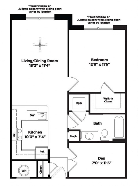1 bed 1 bath A1ad Floor Plan at 800 Carlyle, Virginia
